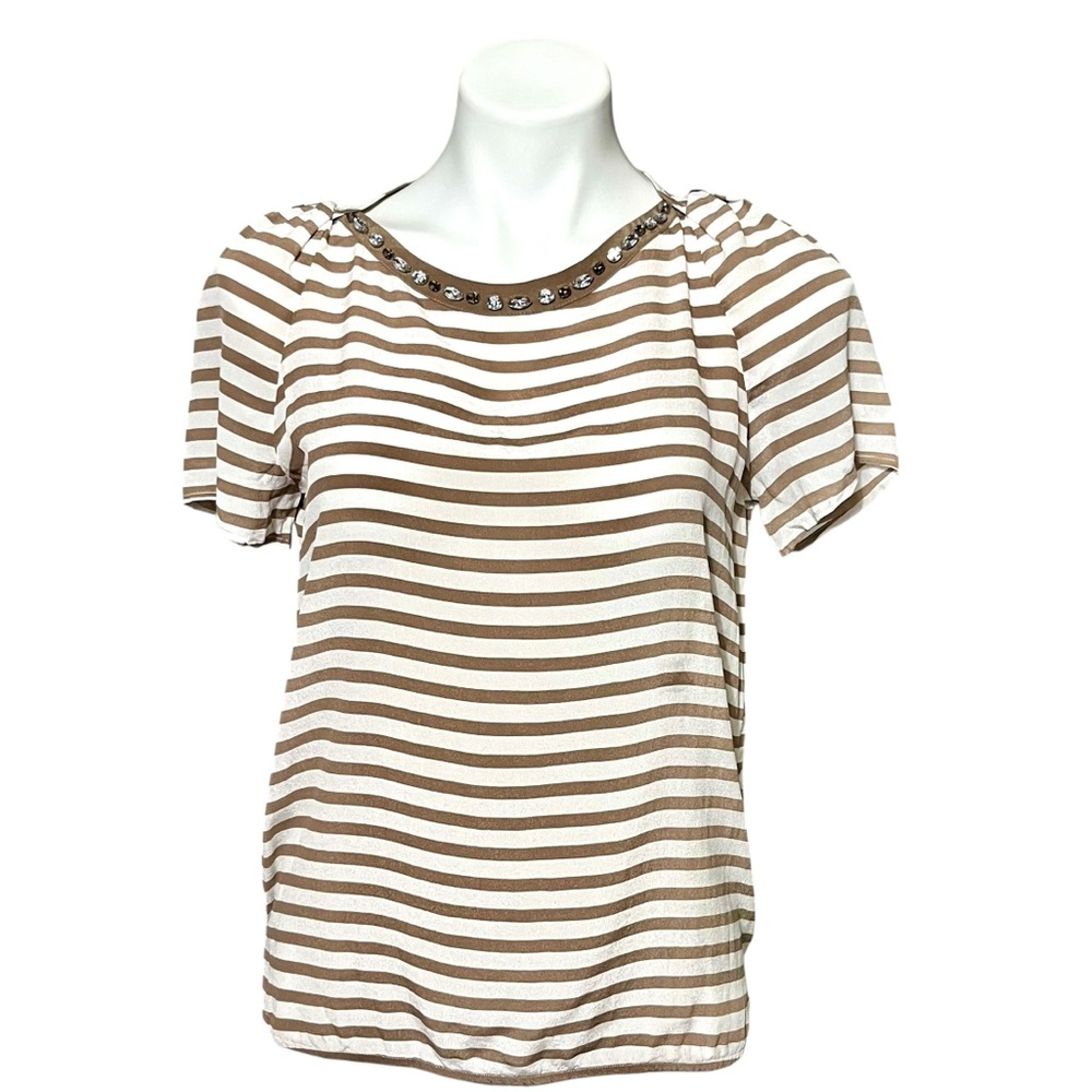 Ella Moss Striped Silk Blouse With Rhinestones Size Medium